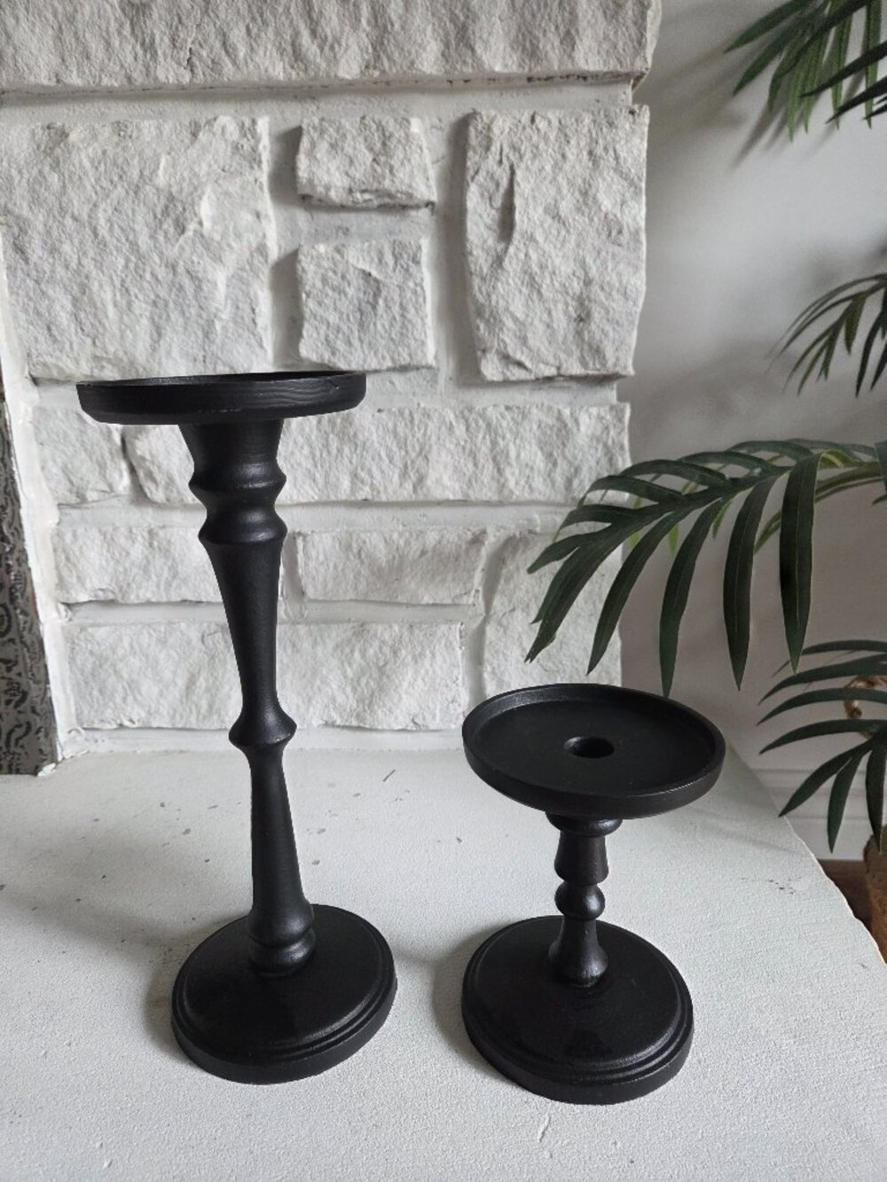 Pottery Barn Black Metal Pillar Candle Holder Set